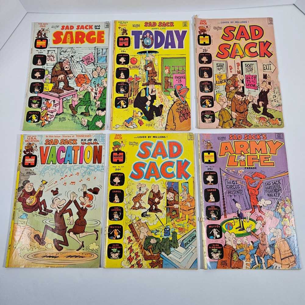 Vintage Sad Sack Comic Book Lot of 6 Harvey Comics George Baker Bronze Age 1970s